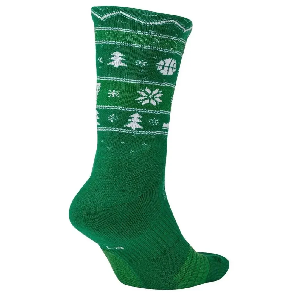 Nike Elite Adult Green Crew Polyester Cushion Holiday Basketball Socks (1 pc)